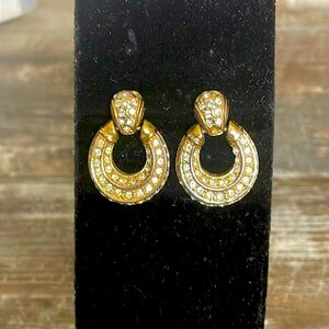 Vintage Rhinestone Gold-Tone Horseshoe Earrings